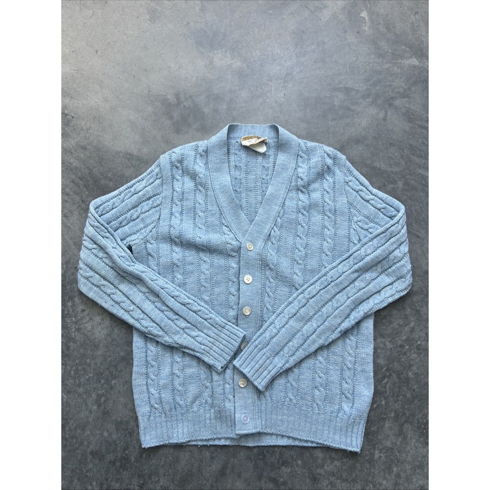 Vintage Jantzen Blue Knit Cardigan Sweater Made In USA size M  Sku307